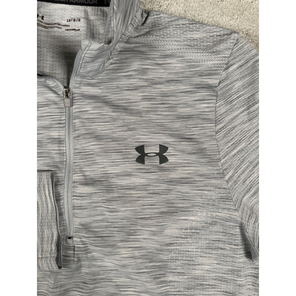 Under Armour Pullover Shirt Mens Lg Gray Long Sleeve Heat Gear Fitted 1/4 Zip - Picture 2 of 12